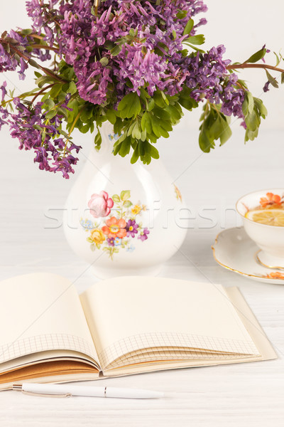 Herbaty cytryny bukiet liliowy tabeli otwarte Zdjęcia stock © master1305