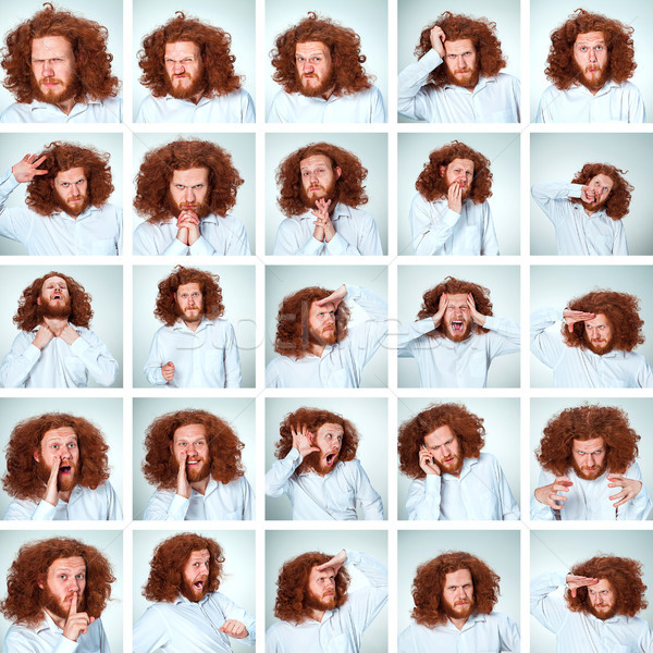 The young man funny face expressions composite on gray background Stock photo © master1305