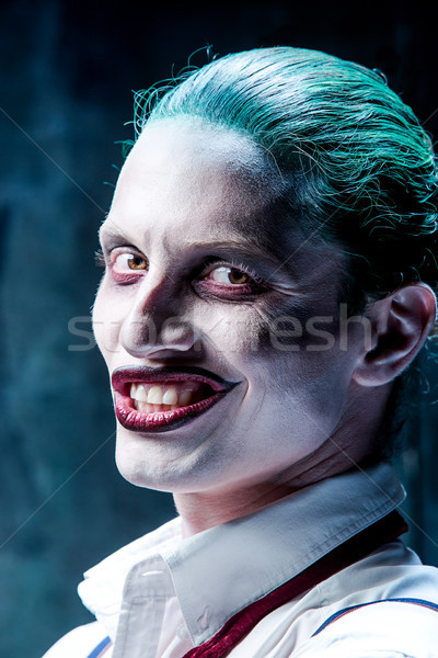 Stockfoto: Bloedig · halloween · gek · gezicht · zwarte · vlinder