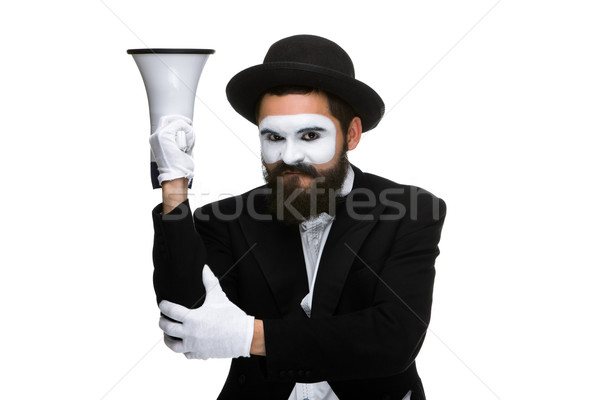 [[stock_photo]]: Homme · d'affaires · mégaphone · isolé · blanche · idée · tuer