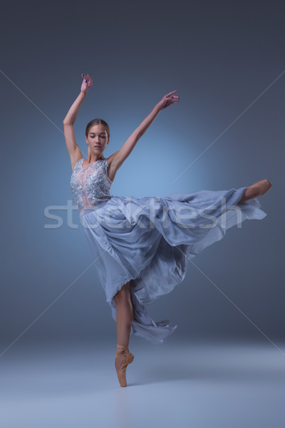ストックフォト: 美しい · バレリーナ · ダンス · 青 · 長い · ドレス