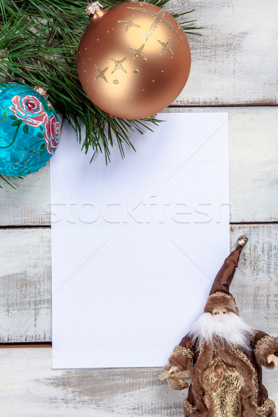 Foto stock: Hoja · papel · mesa · de · madera · Navidad · decoraciones