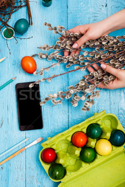 Foto stock: Superior · vista · Pascua · mesa · de · madera · oficina · lugar · de · trabajo