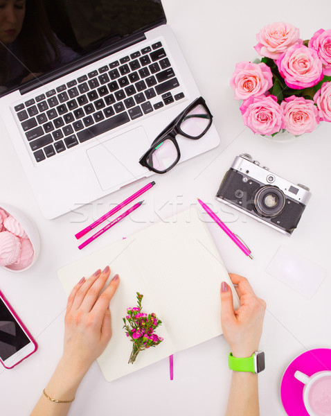 Stockfoto: Vrouwelijke · handen · notebook · mode · vrouw · objecten