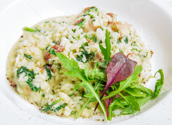 risotto with smoked meat, spinach, parmesan cheese  Stock photo © master1305