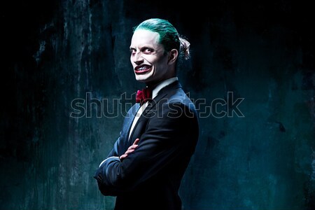 Stockfoto: Verschrikkelijk · clown · halloween · gek · Rood · shirt