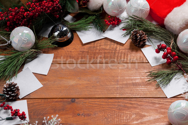 [[stock_photo]]: Table · en · bois · Noël · décorations · espace · de · copie · texte