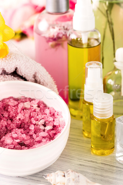 Spa setting with pink roses and aroma oil, vintage style  Stock photo © master1305
