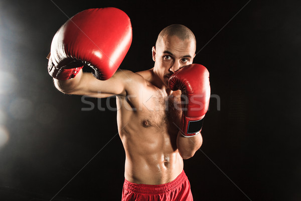 The young man kickboxing on black Stock photo © master1305
