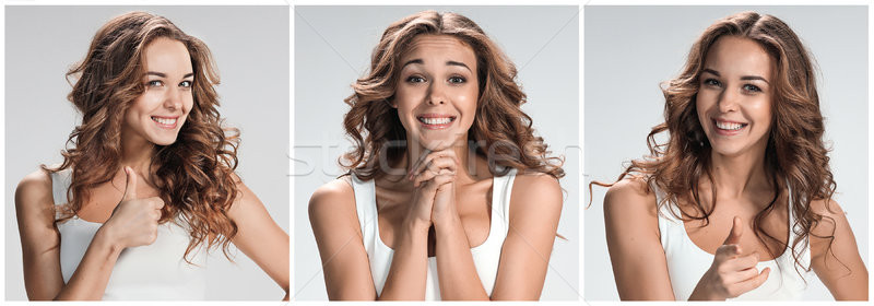 Set of young woman's portraits with different happy emotions Stock photo © master1305