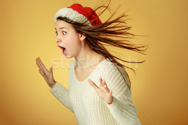 Stockfoto: Verwonderd · christmas · meisje · hoed