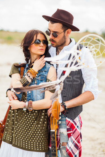 Man and woman as boho hipsters against blue sky Stock photo © master1305