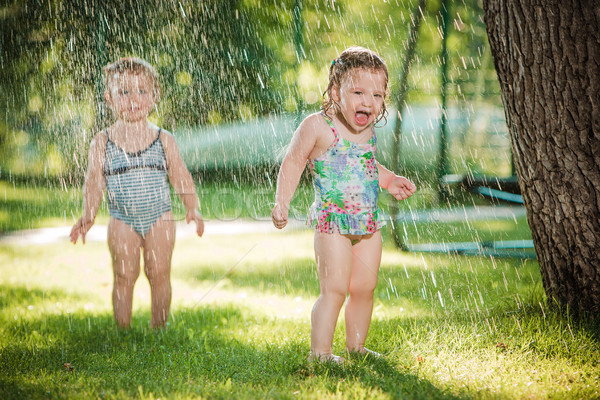 Due piccolo giocare giardino sprinkler Foto d'archivio © master1305