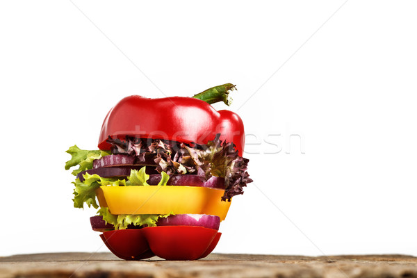 Healthy sandwich with fresh pepper, onion, salad lettuce. Detox diet. Stock photo © master1305