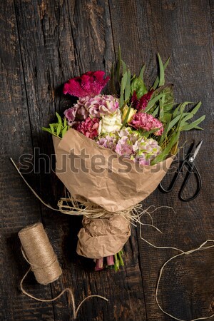 Virágárus asztali dolgozik szerszámok fából készült munka Stock fotó © master1305