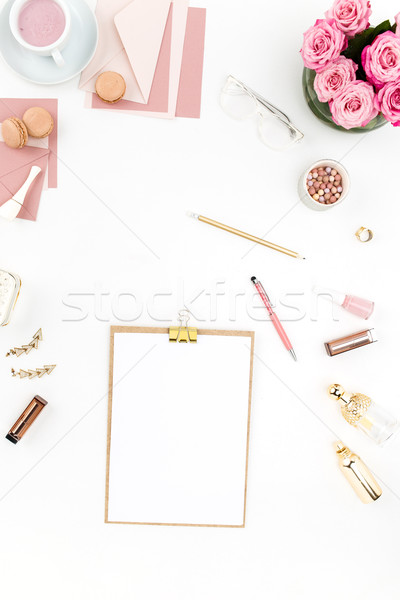 [[stock_photo]]: Still · life · mode · femme · objets · blanche · haut