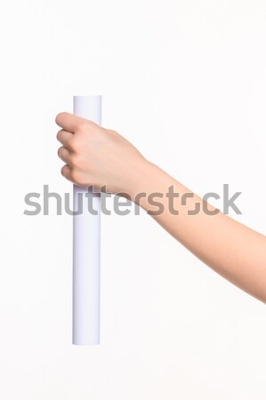 The cylinder female hands on white background Stock photo © master1305