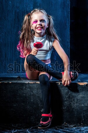 Foto stock: Halloween · nina · bate · de · béisbol · listo · mujer · feliz