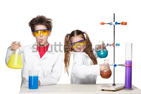 Stockfoto: Twee · cute · kinderen · chemie · les