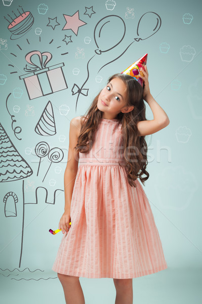 Cute alegre nina CAP gris Foto stock © master1305