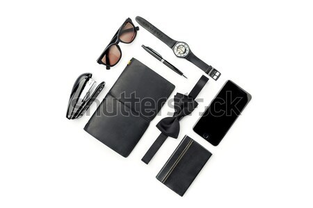 Stock photo: Still life of casual man. Modern male accessories on white