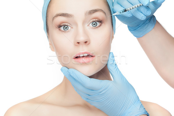 Plastik cerrahi şırınga yüz çekici şaşırmış Stok fotoğraf © master1305