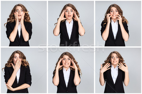 The  collage of young woman's portraites with  different  astonished emotions Stock photo © master1305