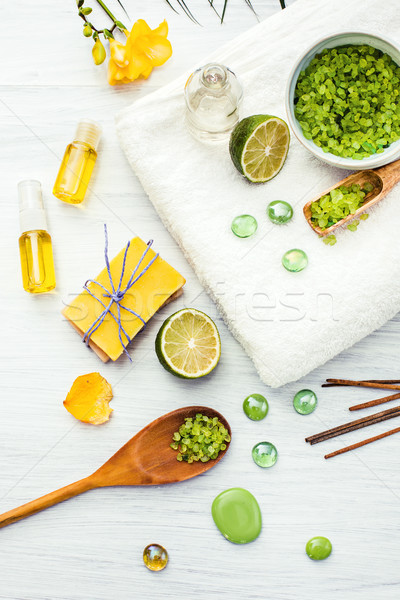 Stock photo: Spa setting with aroma oil, vintage style 