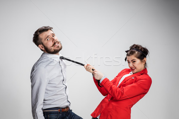 Stockfoto: Vrouw · leidend · man · stropdas · zakenman · communiceren