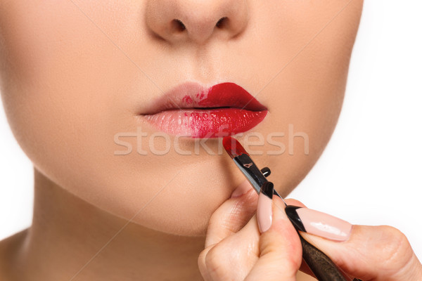 Frumos femeie buzele alb make-up artist Imagine de stoc © master1305