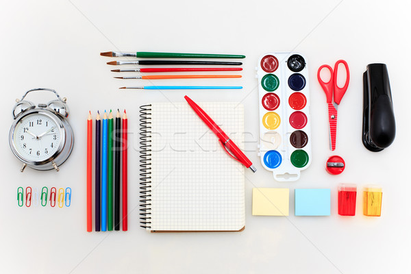 School ingesteld notebooks potloden borstel schaar Stockfoto © master1305