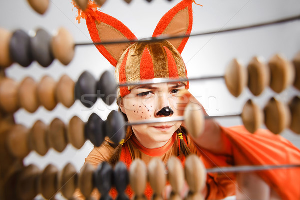 Jeune femme image rouge écureuil boulier école Photo stock © master1305