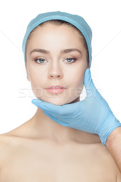 Сток-фото: пластическая · хирургия · врач · рук · перчатки · прикасаться · женщину · лицом