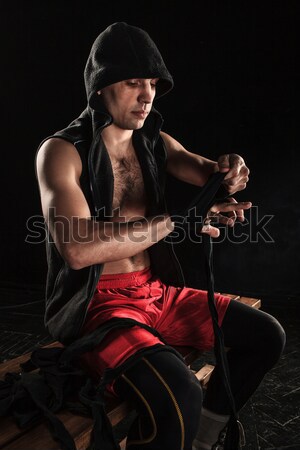 Foto d'archivio: Giovane · kickboxing · guanto · giovani · maschio · atleta