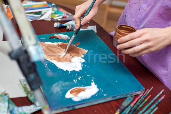 Artist's hands close-up on the background of palette  Stock photo © master1305