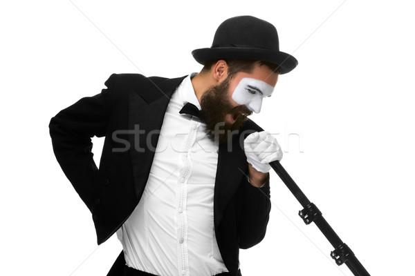 portrait of a man as mime with tube or retro style microphone Stock photo © master1305
