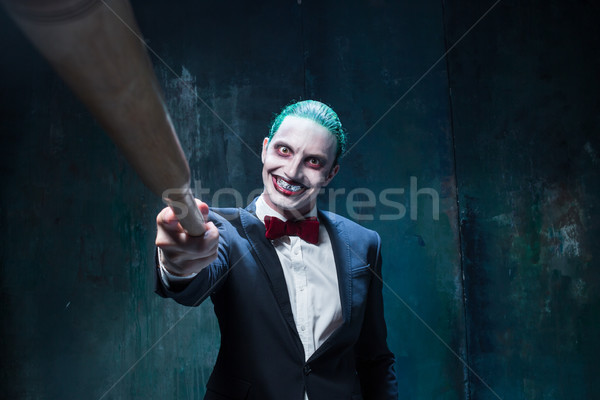 Véres halloween őrült arc fekete kés Stock fotó © master1305
