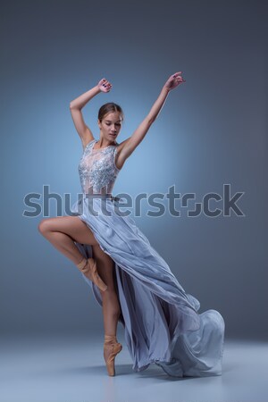 Stock fotó: Gyönyörű · ballerina · tánc · kék · hosszú · ruha