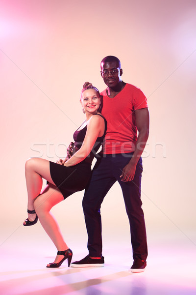 The young cool black man and white woman is dancing Stock photo © master1305