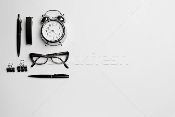 The clock, pen, and glasses on white background Stock photo © master1305