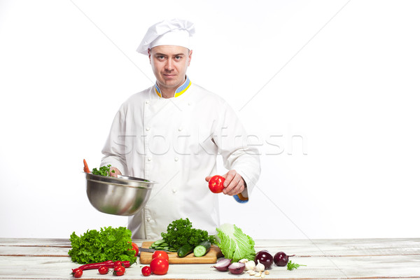 Stockfoto: Salade · keuken · witte · man