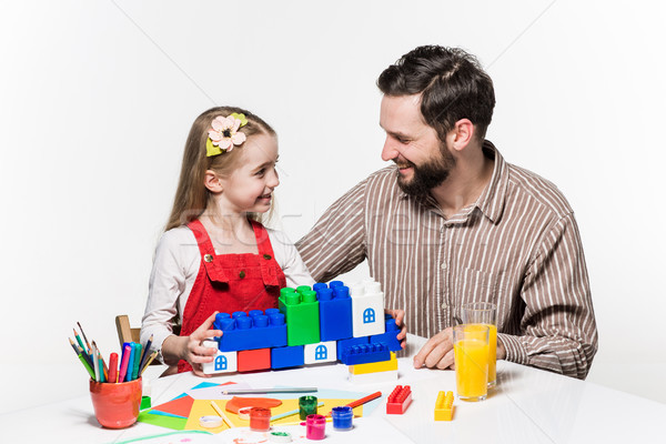 Apa lánygyermek játszik oktatási játékok együtt Stock fotó © master1305