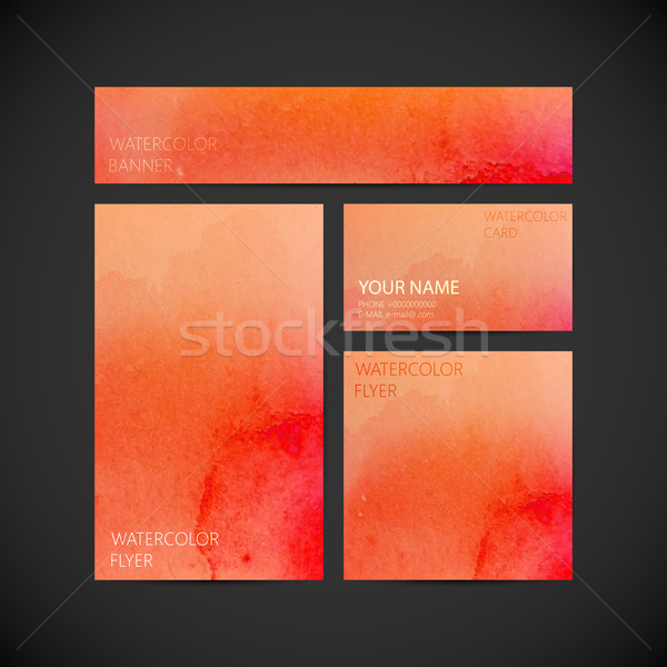 set of vector visual corporate identity with orange paint waterc Stock photo © maximmmmum