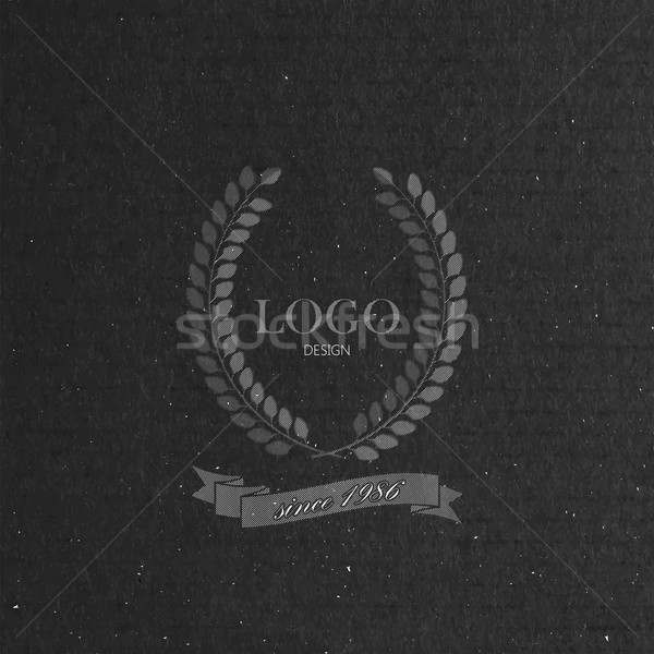 vector illustration with engraving laurel wreath and ribbon in flat style on cardboard texture. Logo Stock photo © maximmmmum