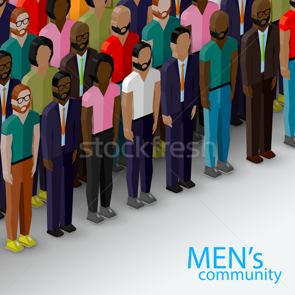 vector 3d isometric  illustration of male community with a large group of guys and men. urban lifest Stock photo © maximmmmum