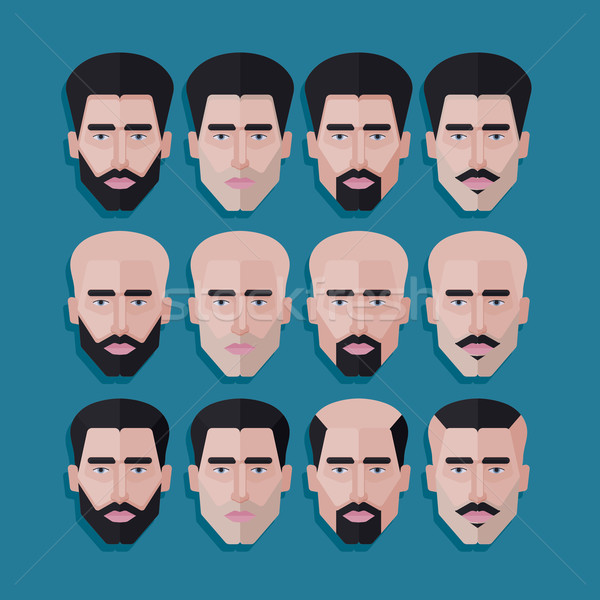 vector set of male faces in flat polygonal style. men hair style icons Stock photo © maximmmmum