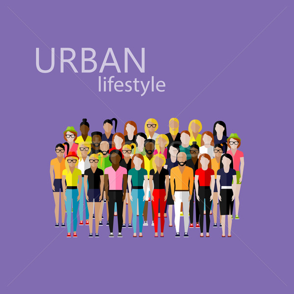 vector flat  illustration of society members with a large group of men and women. population. urban  Stock photo © maximmmmum
