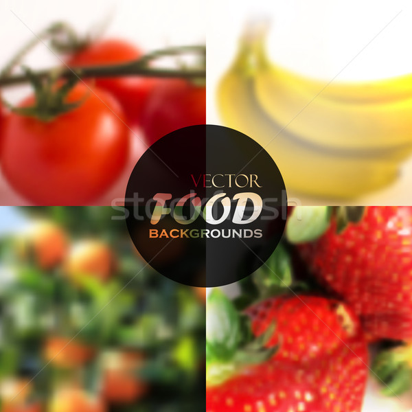 set of realistic food backgrounds with tomatoes, bananas, oranges and strawberries  Stock photo © maximmmmum