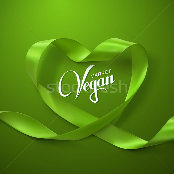 Vegan piac felirat zöld szalag szív Stock fotó © maximmmmum