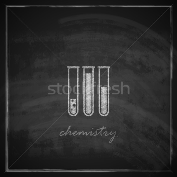 Stock photo: illustration with laboratory equipment icon on blackboard background. science concept 